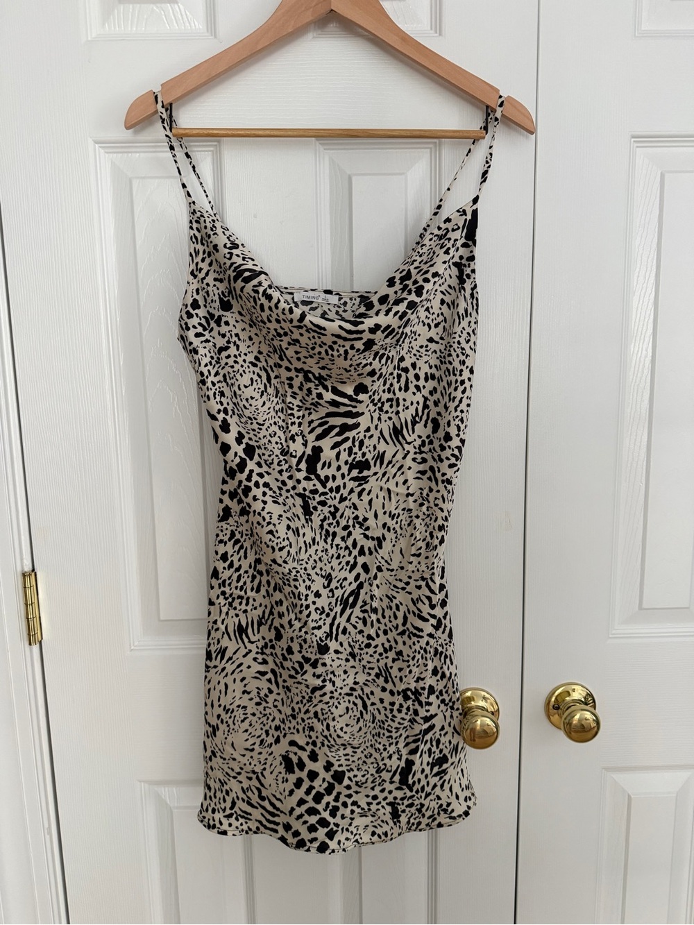 Animal print Slip Cowl Neck Mini Dress in Black and Cream